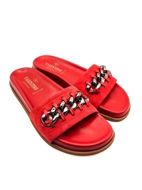 Valentino Garavani Slip-On Red Chain Link Slides Sandals EU 36.5